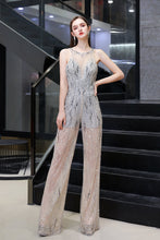 Jewel Sleeveless Tulle Evening Jumpsuit with Sequins