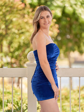 Bodycon Strapless Royal Blue Velvet Homecoming Dresses