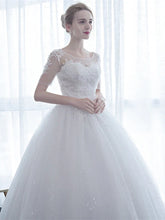 Engagement Formal Wedding Dresses Floor Length Ball Gown Half Sleeve Illusion Neck Satin With Lace