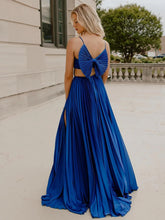 Kimia |  A-Line Straps Royal Blue Pleated Chiffon Long Formal Dress with Bow Back