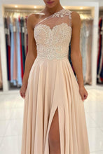 Lace Appliques A-Line Sleeveless One-Shoulder Simple Prom Dress