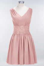 Lace V-Neck Sleeveless Mini Bridesmaid Dresses A-line Chiffon Homecoming Dress