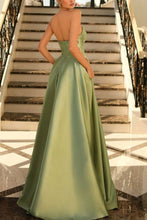 Lachlan | Satin A-Line Scoop Empire-Waist Pleated Satin High Slit Formal Prom Dress