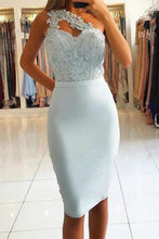 Light Sky Blue Short Knee Length One Shoulder Homecoming Dresses  PD276