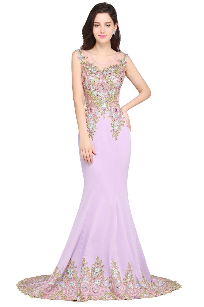 Lilac Sexy Mermaid Sweep Train Evening Dresses with Appliques