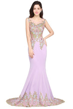 Lilac Sexy Mermaid Sweep Train Evening Dresses with Appliques