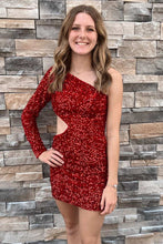 Purple Sequin One-Sleeve Cutout Short Homecoming Dress