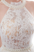 Long A-line Halter Appliques Lace Tulle Evening Dresses