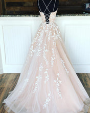 Long A-line Lace Tulle Formal Graduation Evening Prom Dresses