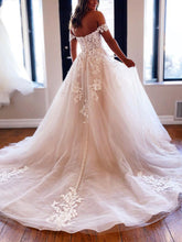 Long A-line off the Shoulder Tulle Prom Dress White Lace Formal Evening Gowns