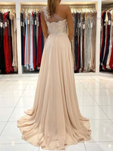 Long A-line One Shoulder Chiffon Prom Dress with Slit Lace Formal Evening Gowns