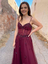 Long A Line Sweetheart Tulle Backless Prom dress Burgundy Formal Graduation Evening Dresses