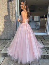 Long A-line Sweetheart Tulle Lace Prom Dress Pink Lace Formal Evening Gowns