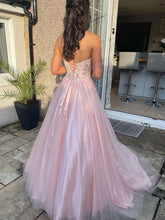 Long A-line Sweetheart Tulle Lace Prom Dress Pink Lace Formal Evening Gowns