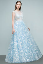 Long Appliqued Tulle A-line Cap Sleeves Prom Dresses