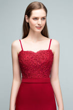 Long Burgundy Mermaid Spaghetti Sweetheart Appliques Prom Dresses with Beads