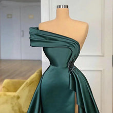 Long Dark Green Satin Prom Dresses Elegant Split Evening Gowns