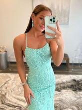 Long Mermaid Backless Lace Prom Dress Mint Green Backless Formal Evening Gowns