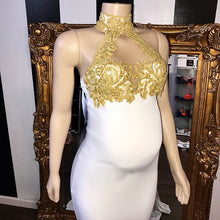 Long Mermaid High Neck Appliques White Pregnant Formal Dresses
