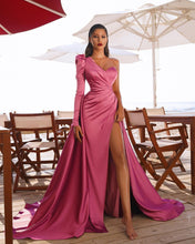 Long Mermaid One Shoulder Front Slit Prom Dresses with Sleeves