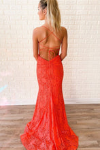 Long Mermaid Spaghetti Straps Lace Open Back Formal Prom Dress