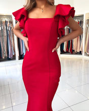 Long Mermaid Square Neckline Satin Open Back Red Prom Dresses