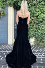 Long Mermaid Strapless Velvet Prom Dress Black Formal Graduation Evening Dresses