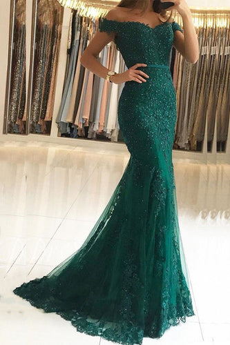 Long Mermaid Sweetheart Off-the-shoulder Tulle Lace Backless Prom Dress