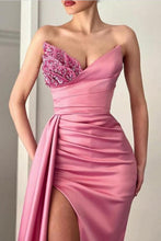 Long Mermaid Sweetheart Ruched Satin Front Slit Prom Dress with Side Sweep Train