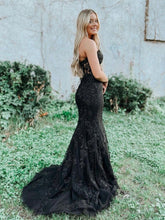 Long Mermaid Sweetheart Tulle Lace Prom Dress Black Formal Evening Gowns
