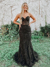 Long Mermaid Sweetheart Tulle Lace Prom Dress Black Formal Evening Gowns