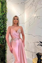 Long Mermaid V-neck Spaghetti Straps Glitter Pink Prom Dresses