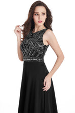 Long Sheath Jewel  Floor Length  Chiffon Crystals Prom Dresses