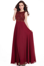 Long Sheath Jewel  Floor Length  Chiffon Crystals Prom Dresses