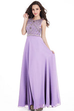 Long Sheath Jewel  Floor Length  Chiffon Crystals Prom Dresses