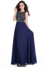 Long Sheath Jewel  Floor Length  Chiffon Crystals Prom Dresses
