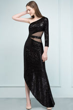Long Sheath Sequined One-shoulder Prom Dresses with One-sleeve