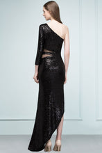 Long Sheath Sequined One-shoulder Prom Dresses with One-sleeve