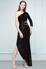 Long Sheath Sequined One-shoulder Prom Dresses with One-sleeve
