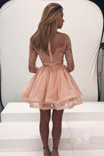 Long Sleeve Lace Homecoming Dress Tulle Zipper Back Party Dress PG197