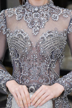 Long Sleeve Mermaid Sequins High-Neck Evening Gowns