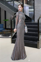 Long Sleeve Mermaid Sequins High-Neck Evening Gowns