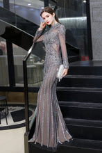 Long Sleeve Mermaid Sequins High-Neck Evening Gowns