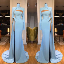 Long Sleeves High Neck Mermaid Prom Dress Long With Slit
