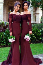 Lace Burgundy Bridesmaid Dress Off-the-Shoulder Mermaid Prom Dresses