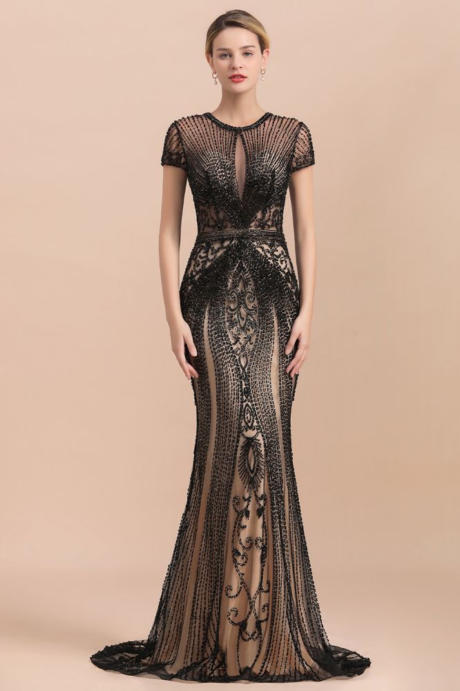 Luxury Black Covered Beaded Mermaid Prom Dress Cap Sleeves Party Dress Anna PromDress Luxury Black Covered Beaded Mermaid Prom Dress Cap Sleeves Party Dress Anna PromDress