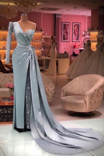 Luxury evening dresses with sleeves | Long glitter prom dresses
