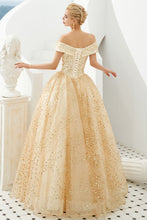 Luxury Off-the-Shoulder Tulle Ball Gown Sequins Princess Party Gown for Girls