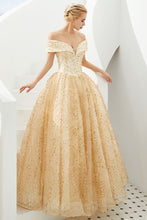 Luxury Off-the-Shoulder Tulle Ball Gown Sequins Princess Party Gown for Girls