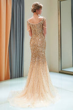 Luxury Off-the-shoulder V-neck Floor Length Sequins Evening Dress